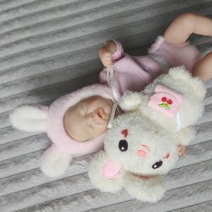 Realistic reborn baby doll dressed in fluffy bunny 🐰 outfit